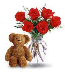 6 Red Roses and Teddy Bear